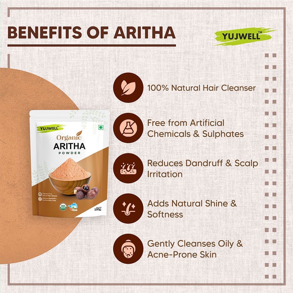 YUJWELL Organic Aritha Powder – USDA & India Organic Certified Natural Hair Cleanser