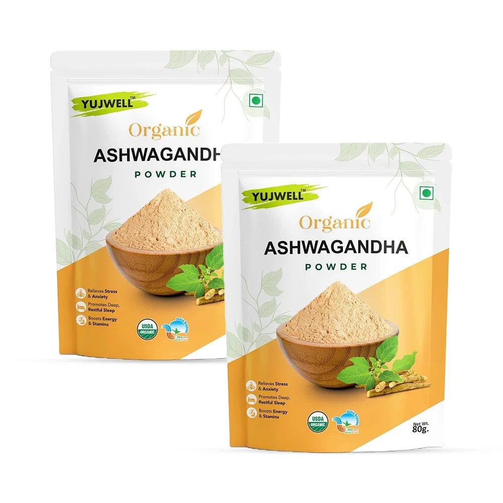 YUJWELL Organic Ashwagandha Powder Pack of 2 (100g x 2) | USDA Certified