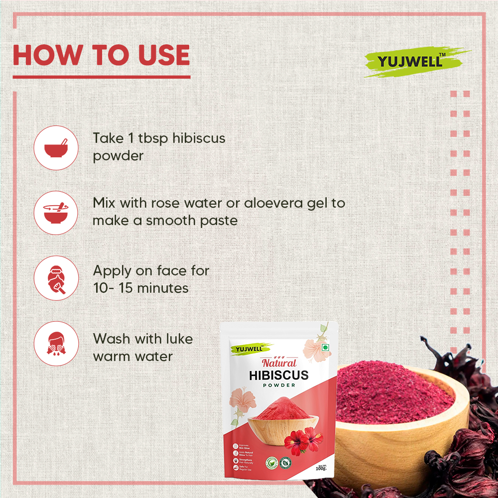 YUJWELL Natural Hibiscus Powder – USDA & India Organic Certified Herbal Hair Care