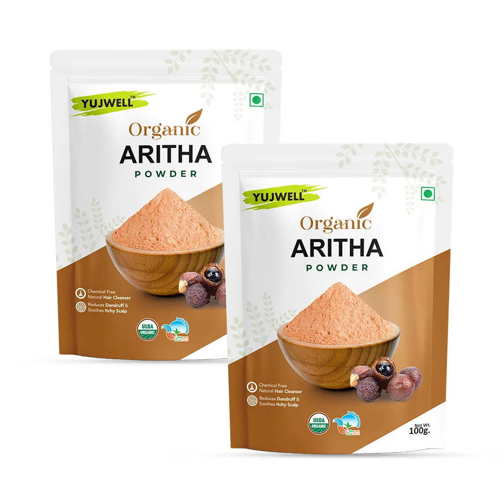 YUJWELL Organic Aritha Powder Pack of 2 (100g x 2) | USDA Organic Certified