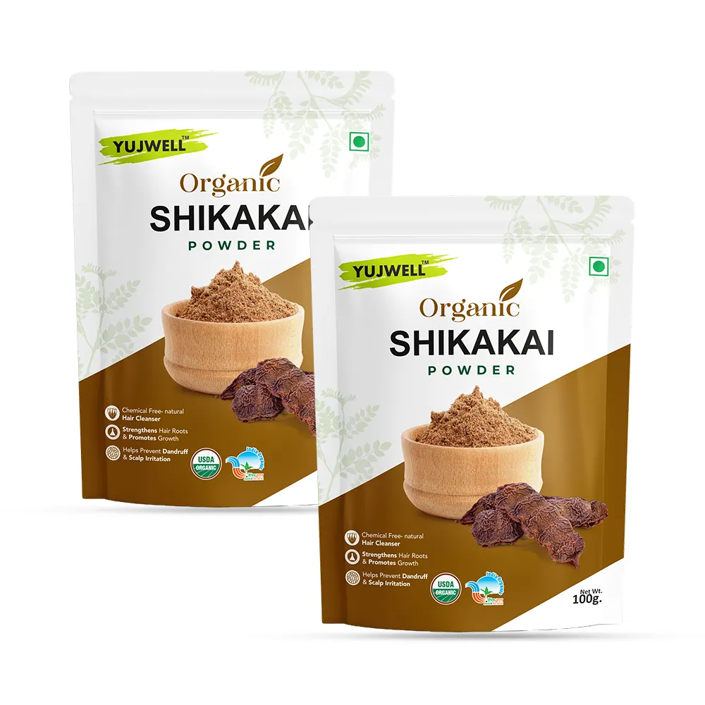 YUJWELL Organic Shikakai Powder Pack of 2 (100g x 2) | USDA Organic Certified