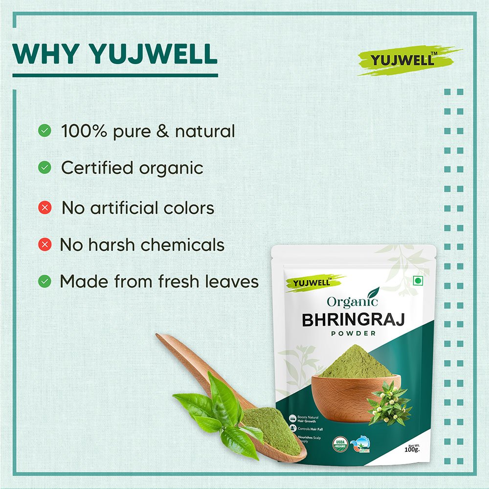 YUJWELL Organic Bhringraj Powder – USDA & India Organic Certified Hair Care Herb