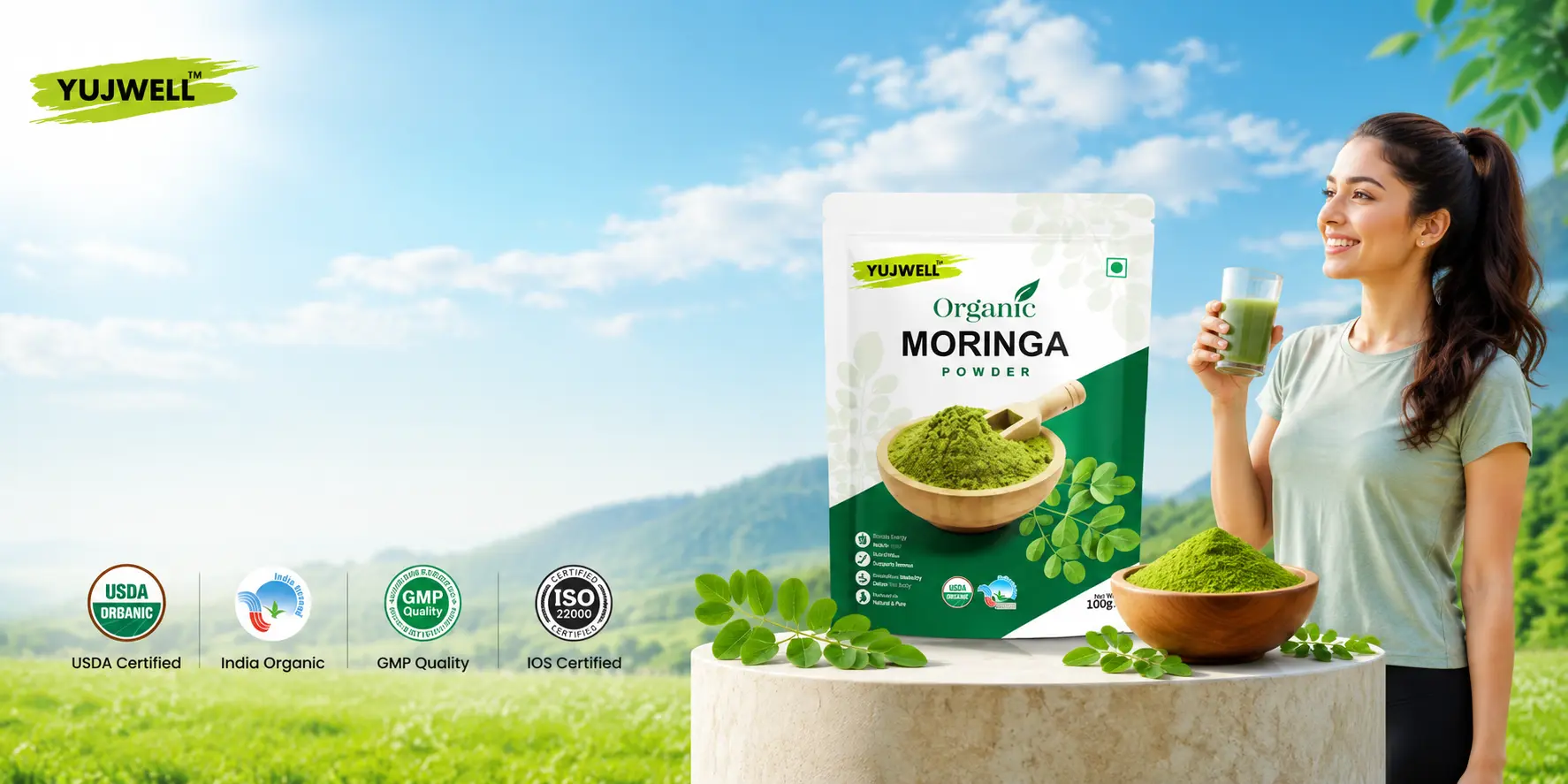 YUJWELL Certified Organic Moringa Leaves Powder