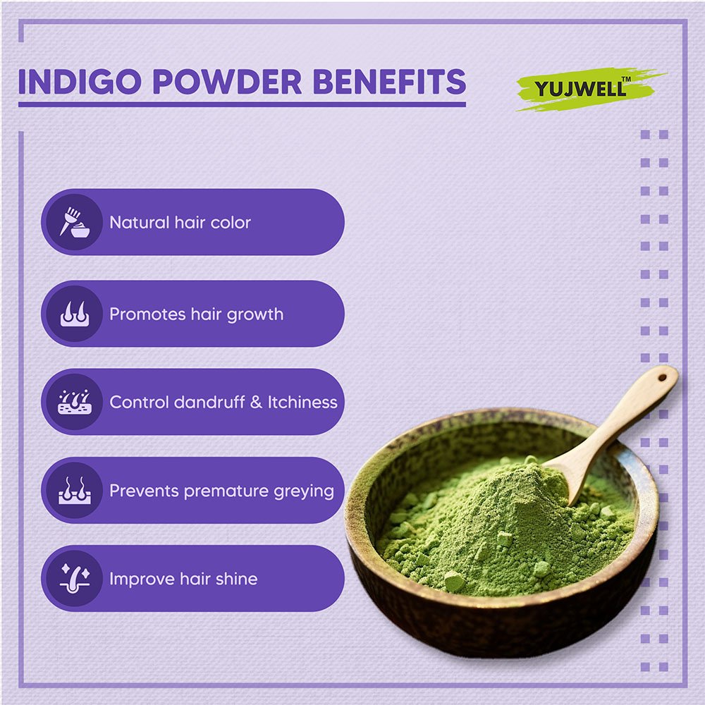 YUJWELL Organic Indigo Powder – USDA & India Organic Certified Natural Hair Color