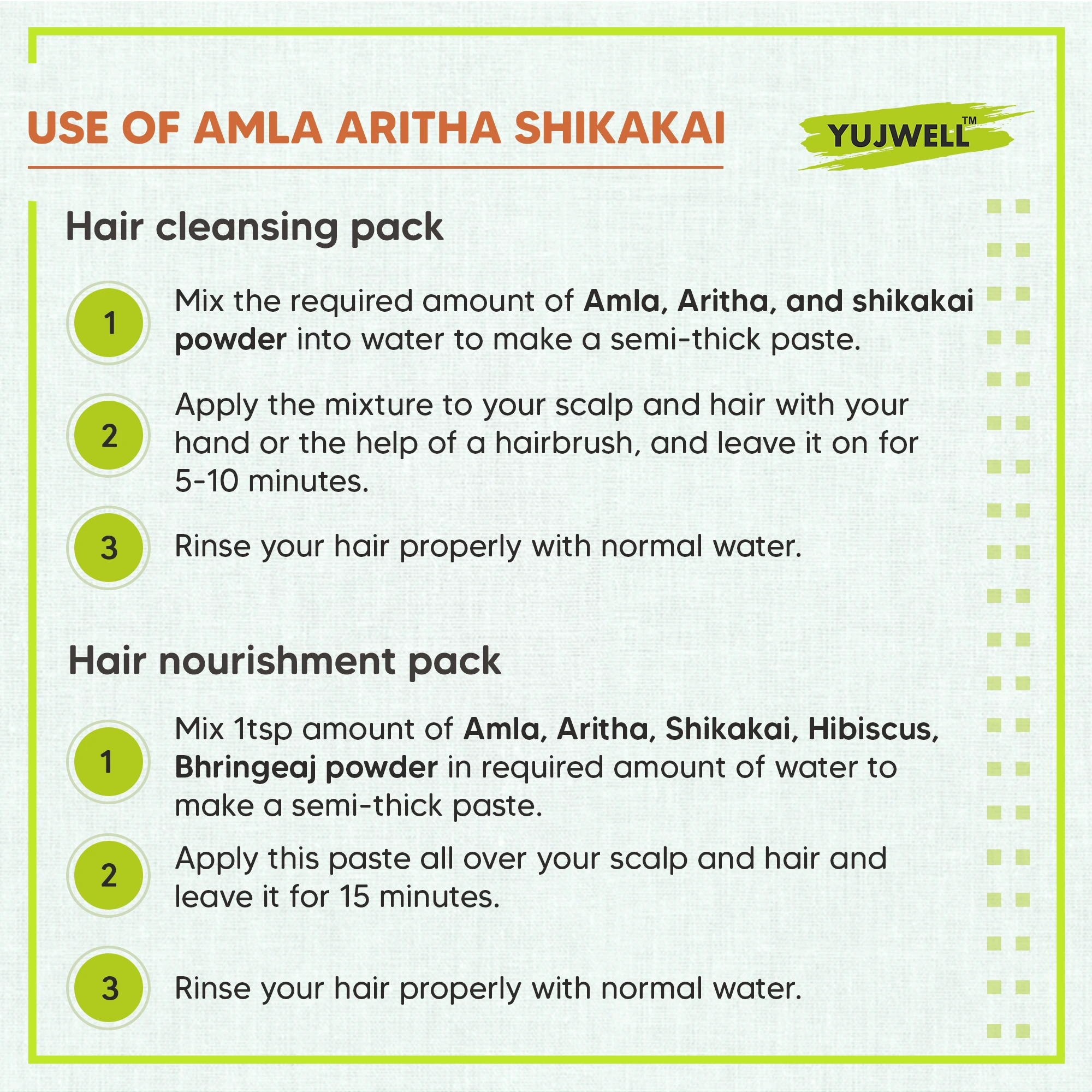 YUJWELL Amla + Aritha + Shikakai Powder Combo (100g + 100g + 100g) | Natural Herbal Hair Care Kit