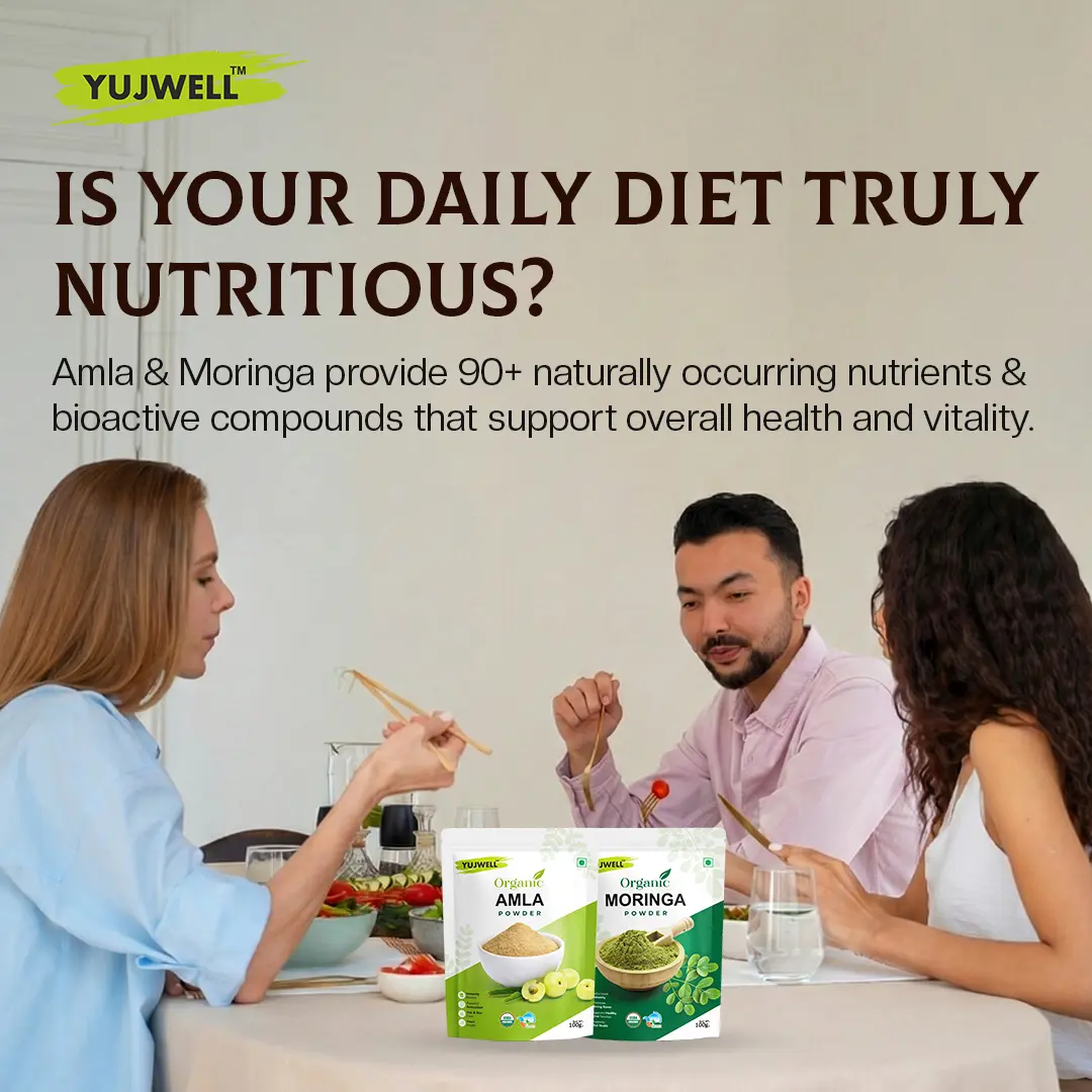 YUJWELL Organic Amla & Moringa Powder Combo | USDA Organic & India Organic Certified