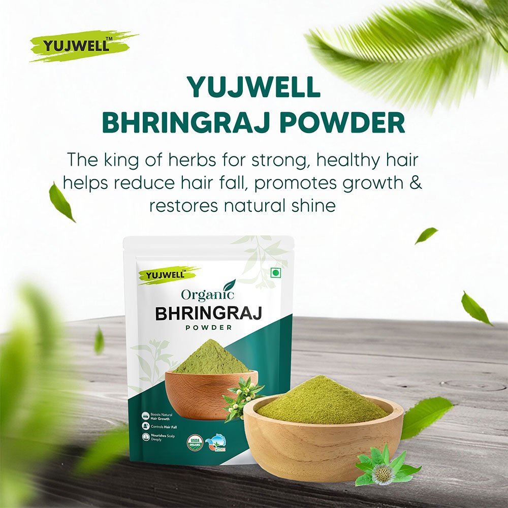 YUJWELL Organic Bhringraj Powder – USDA & India Organic Certified Hair Care Herb