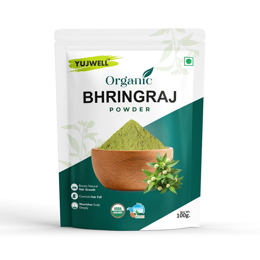YUJWELL Organic Bhringraj Powder – USDA & India Organic Certified Hair Care Herb