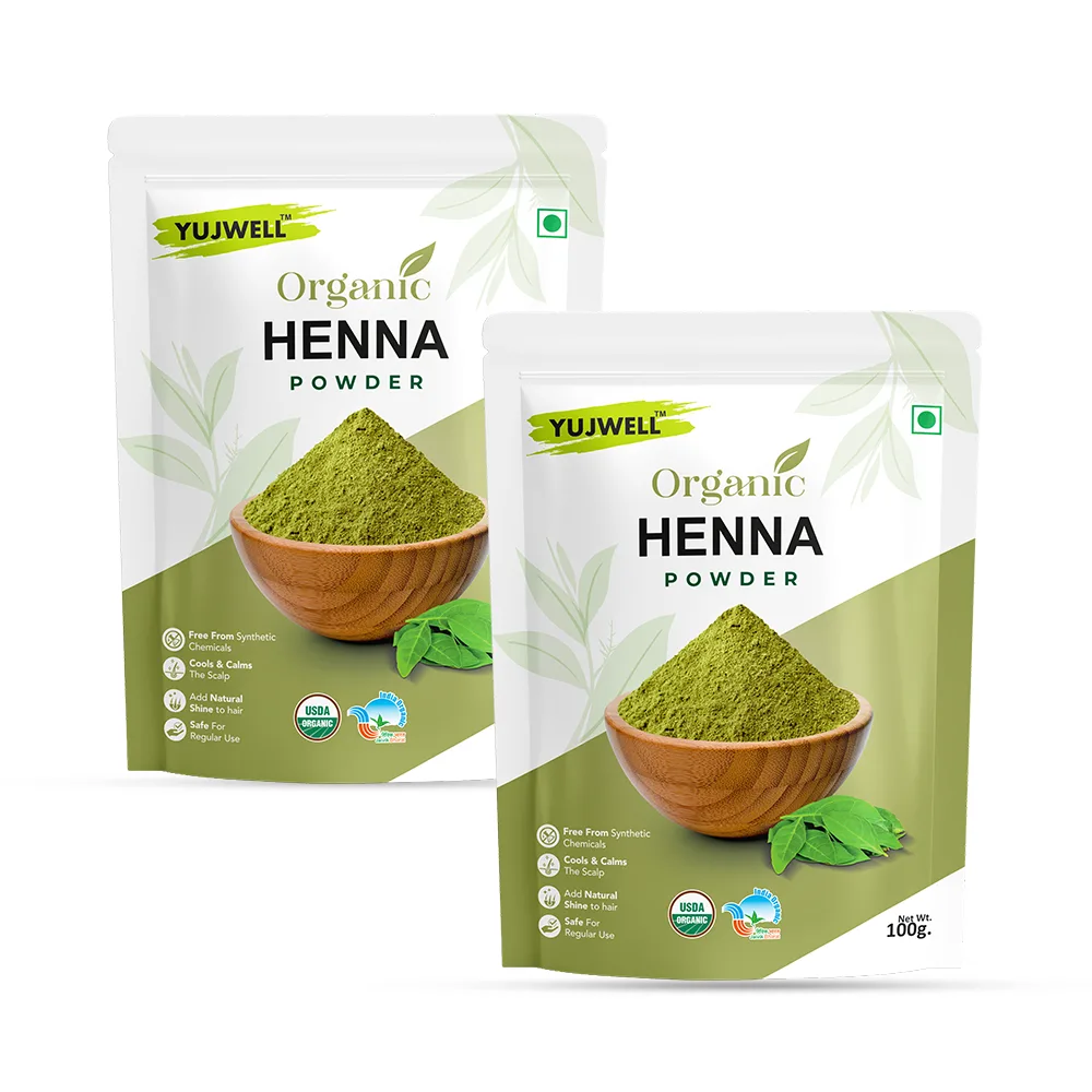 YUJWELL Organic Henna Powder Pack of 2 (100g x 2) | USDA Organic Certified