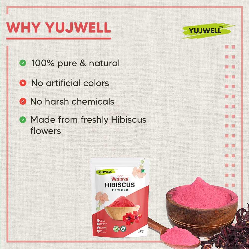 YUJWELL Natural Hibiscus Powder – USDA & India Organic Certified Herbal Hair Care