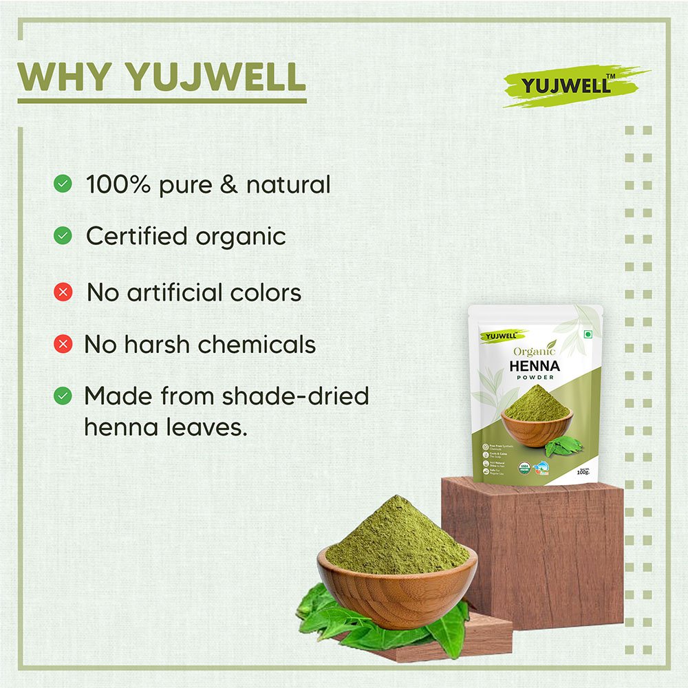 YUJWELL Organic Henna Powder – USDA & India Organic Certified Natural Hair Color
