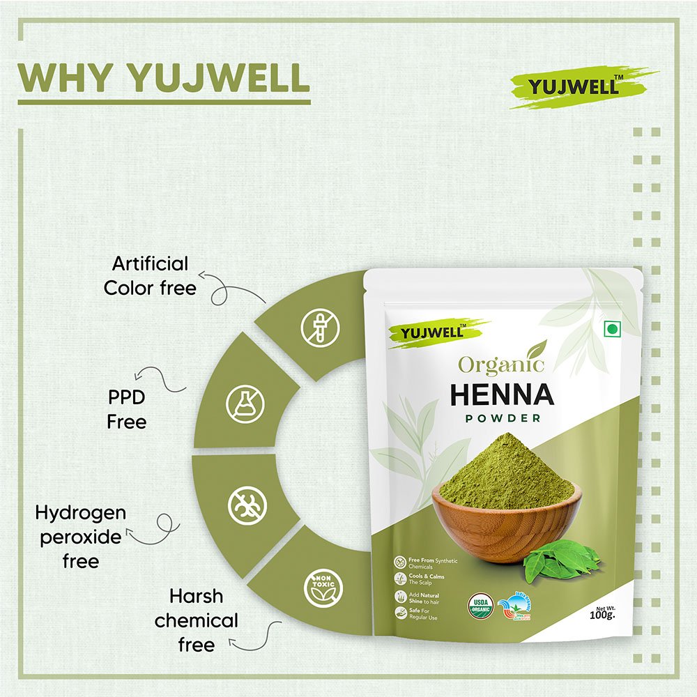YUJWELL Organic Henna Powder – USDA & India Organic Certified Natural Hair Color