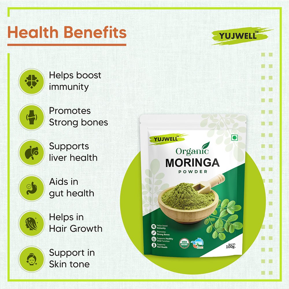 YUJWELL Organic Moringa Powder – USDA & India Organic Certified Superfood