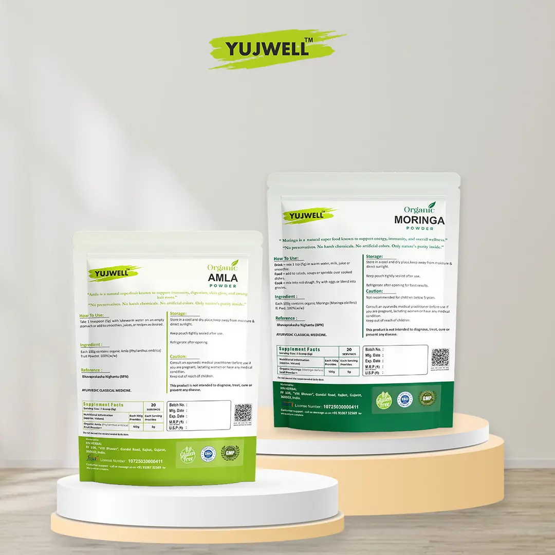 YUJWELL Organic Amla & Moringa Powder Combo | USDA Organic & India Organic Certified