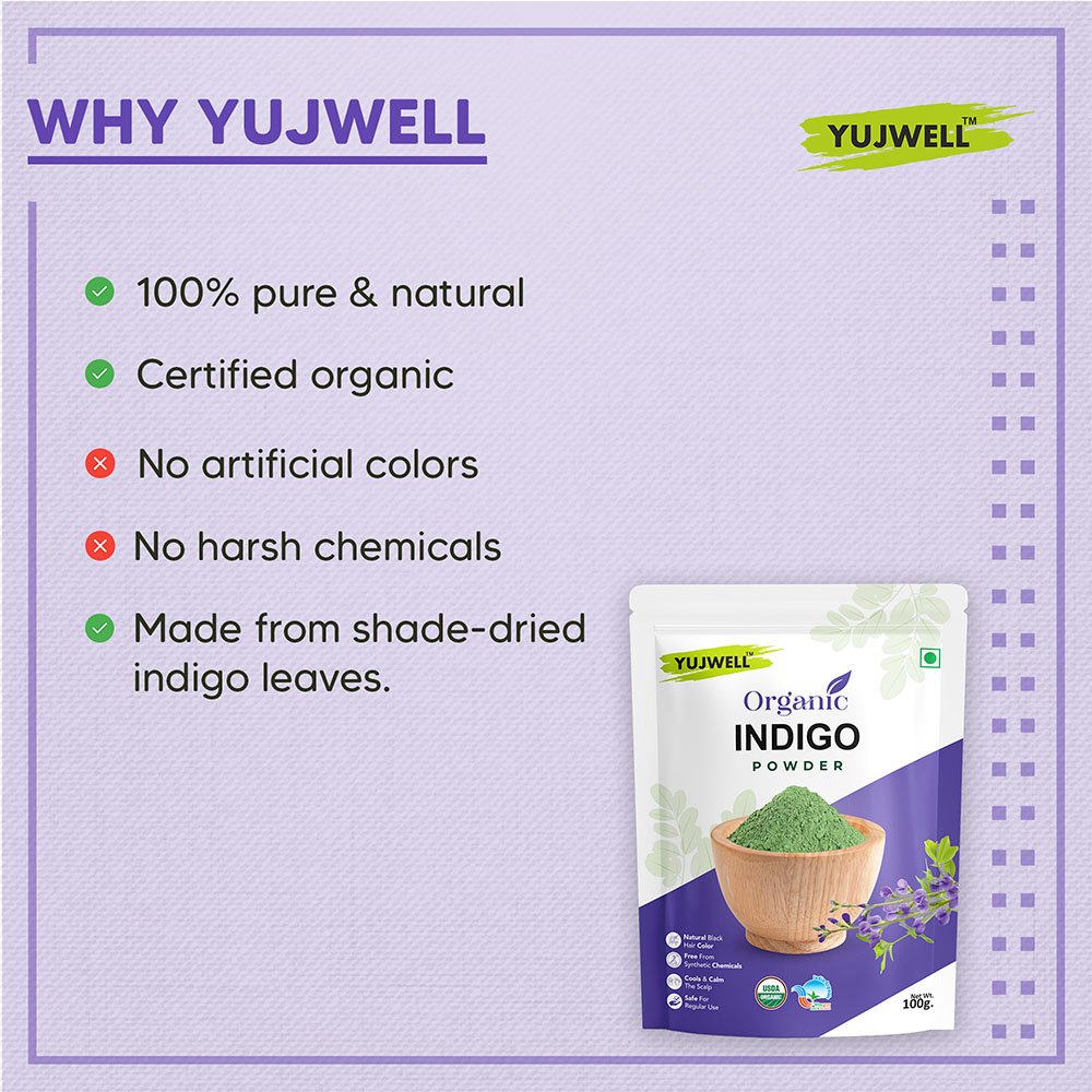 YUJWELL Organic Indigo Powder – USDA & India Organic Certified Natural Hair Color