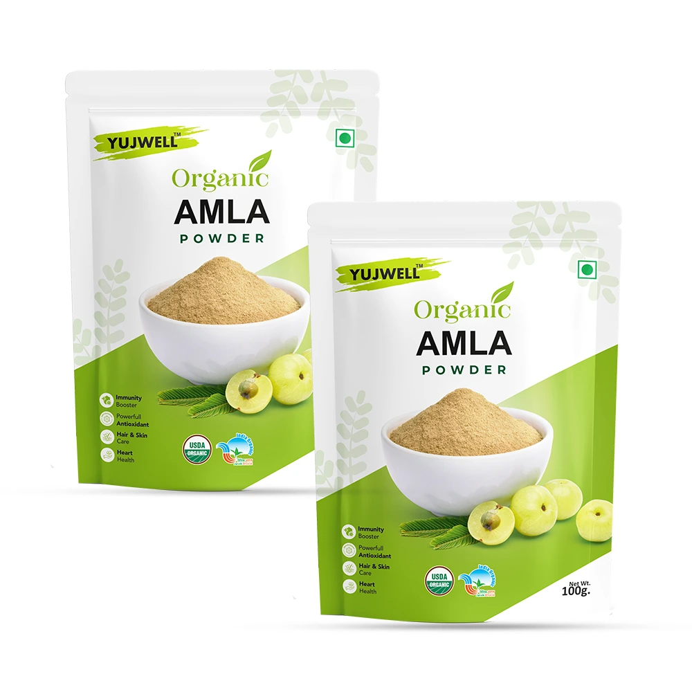 YUJWELL Organic Amla Powder Pack of 2 (100g x 2) | USDA Organic Certified
