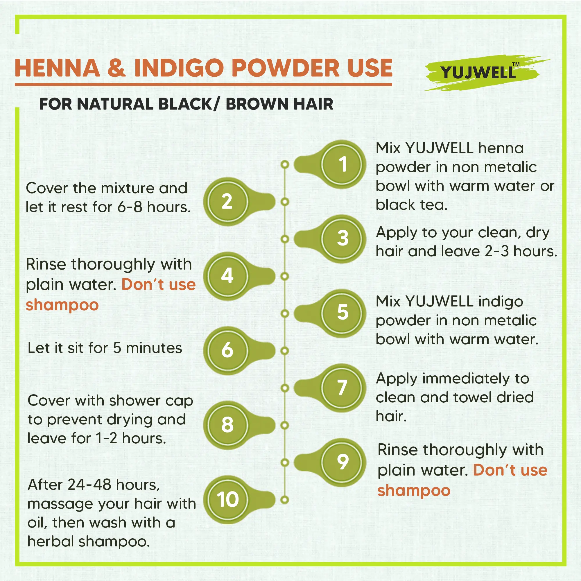 YUJWELL Henna + Indigo Powder Combo (100g + 100g) | Natural Herbal Hair Colour Kit